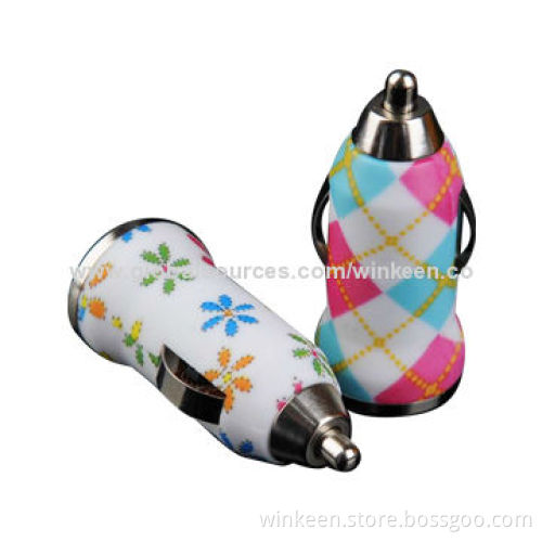 5W USB car charger for smartphone, iPhones, Android mobile phones, with water-transfer pattens